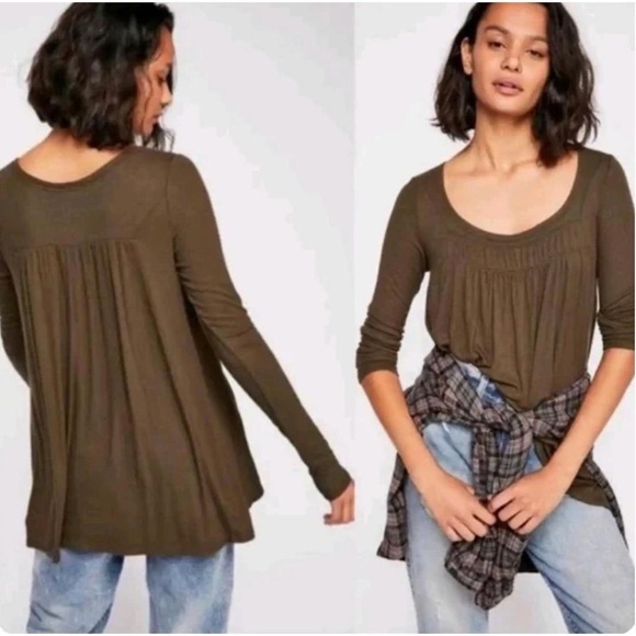 Free People Olive Long-Sleeve Scoop Neck Top - Picture 2 of 6